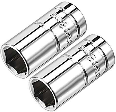 Sourcingmap 2 Pcs 1/4-Inch Drive 8mm 6-Point Shallow Socket, Metric, Cr-V