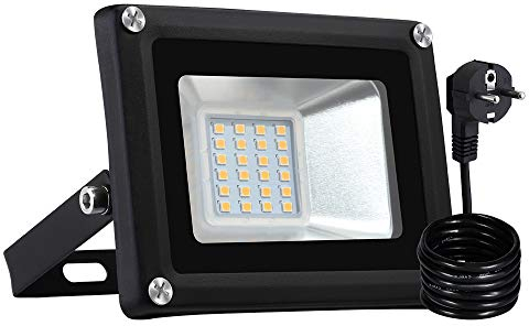 LED Strahler, LED Fluter IP65 wasserdicht Außenstrahler Flutlichtstrahler Aluminium Scheinwerfer Licht 3000K,EU Stecker, ideale Wandleuchte für Garten, Sportplatz[Energieklasse A+] (20W Warmweiß)