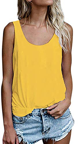 Camiseta de verano sin mangas para mujer, túnica, corte holgado, 786 amarillo, L