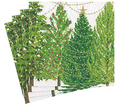 Caspari Christmas Trees with Lights Paper Cocktail Napkins - 20 Per Package