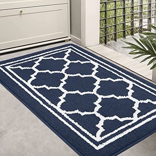 Homaxy Washable Door Mats Indoor, Dirt Trapper Mat Absorbent Non-Slip Low Profile Doormat for Entrance, Inside, Kitchen, Front Back Door, Pets and Dogs— 50 x 80 cm, Navy Blue