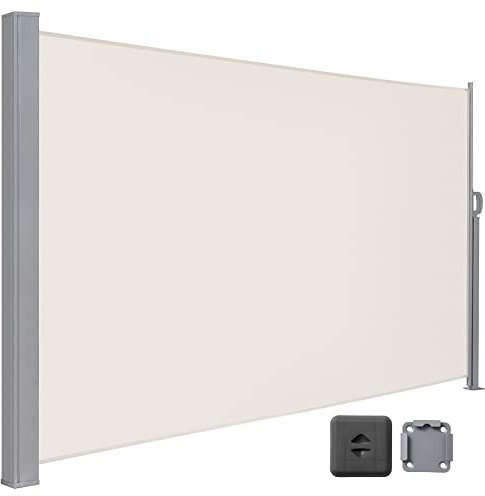 LARMNEE Seitenmarkise mit Stahl-Kasten, 200 x 450 cm, Markise ausziehbar, Sonnenschutz, Seitenrollo, Blickdicht, für Garten, Terrasse, Balkon, Beige EBE2045TBP02