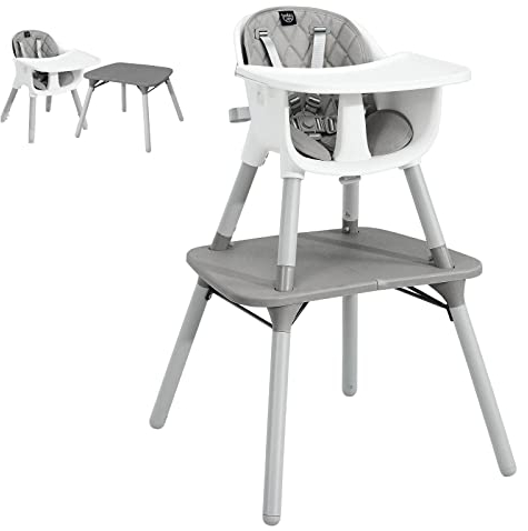 GYMAX 4 in 1 High Chairs, Convertible Baby Dining High Chair with Adjustable and Removable Tray & 5-Point Seat Belt, Multifunctional Infant Feeding Chair for Toddler (Gray)