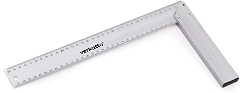 Mivos Angolo di falegname con 350 mm di lunghezza/angolo di arresto 90 gradi/angolo da tavolo in alluminio con scala doppia per segnare angoli di 90° e 45°