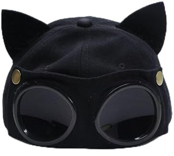 Gorras De Mujer Gafas De Sol con Personalidad De Verano, Gorra De Béisbol con Orejas De Gato, Gafas De Sol para Mujer, Gorra De Aviador, Máscara De Hip Hop para Niñas (Negro)