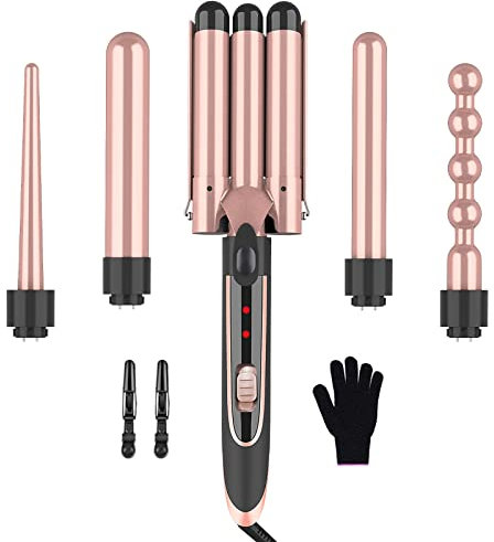 Iceagle Lockenstab Set 5 in 1 mit 3 Fässer Welleneisen, Lockenwickler mit temperaturregulierbarer Keramikbeschichtung, Lockenstab für großes lockiges Haar, langes und kurzes Haar