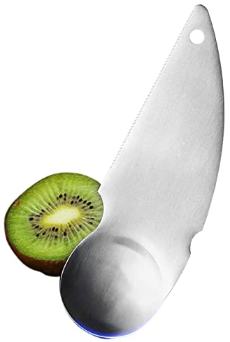 ZEKKLE Kiwi-sked, 2-i-1 matskärare i rostfritt stål för Kiwi, Fruktskärare med serrated kant för Kiwi, citron, orange, bärbara köksredskap