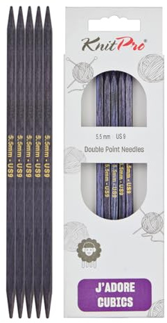 KnitPro J'Adore Cubics Juego de 5 agujas de tejer de doble punta - Agujas de madera para calcetines, sombreros, manoplas, tejido circular corto - 20 x 5,5 mm