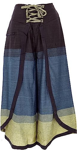 GURU SHOP Palazzohose, Boho Hosenrock, Orienthose, Sommerhose - Petrol/Lemon, Damen, Baumwolle, Size:M