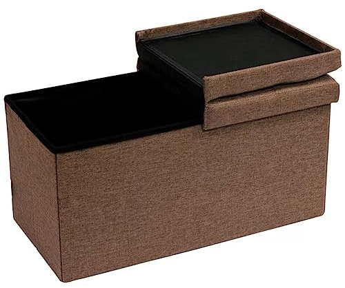 BAKAJI Baúl Puf con Revestimiento de Lino, reposapiés con Estructura de Madera, Asiento Acolchado y cómodo, Multiusos, Ideal para Dormitorio, Entrada, diseño Moderno (marrón)
