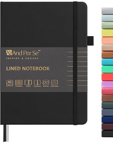 &And Per Se Lined Journal Notebook, 160 Pages, A5 5.7 x 8 inches College Ruled Thick Paper Notebook Journals for Writing, Hardcover Notebooks for Women Men Office School (1 Pack, Black)