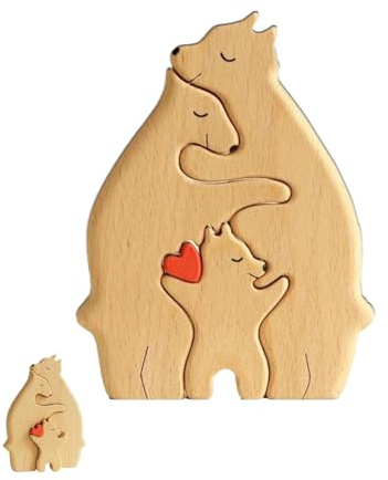 HPiano Rompecabezas Oso Madera para La Familia, Rompecabezas de Oso de Madera, Rompecabezas de la Familia de Madera del Oso, Esculturas de Oso de Madera, Adorno
