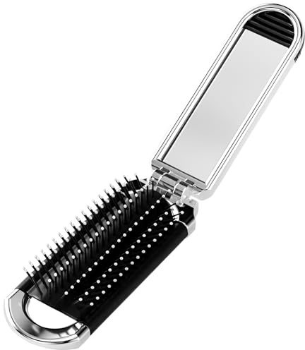Cepillo de pelo de viaje con espejo, plegable, tamaño de bolsillo, mini cepillo de pelo, peine de masaje, cepillo compacto para el cabello, herramientas de peinado para gimnasio, viajes, bolso,