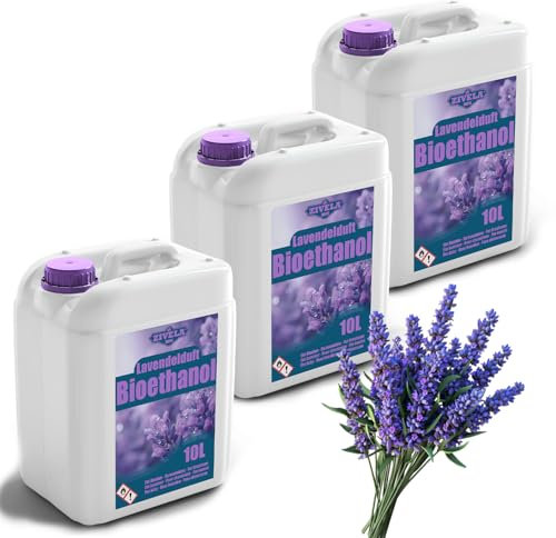 ZIVELA Bioetanol 96,6% 30L | Chimenea de Mesa con Bioetanol Lavanda Aroma 96,6% 3x10L | Chimenea Ecológica con Combustión Limpia, Sin Humo, Llama Viva y Estable