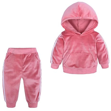 Toddler Boys Girls 2 Piece Velvet Sweatsuit Kids Hoodie and Sweatpants Set