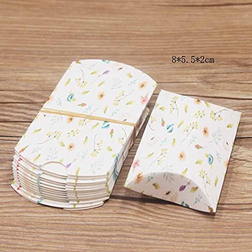 Stiesy 100 scatole regalo piccole scatole per cuscini con motivo floreale bianco, scatole per caramelle, scatole per gioielli, per feste di Natale, matrimoni, compleanni, anniversari, baby shower, 8 x