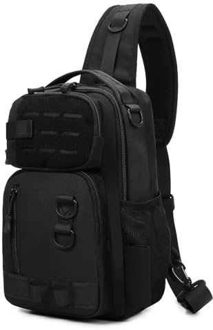 Explokit Taktische Brusttasche Militarische Schultertasche Molle Crossbody Sling Pack Umhängetasche Single Strap Rucksack für Outdoors (20x17x43 - Black)