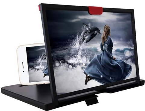 MOVKZACV - Lupa de pantalla de teléfono móvil plegable de 30,5 cm, soporte 3D HD para teléfono móvil, para películas, vídeos y juegos, para todos los smartphones (Negro)