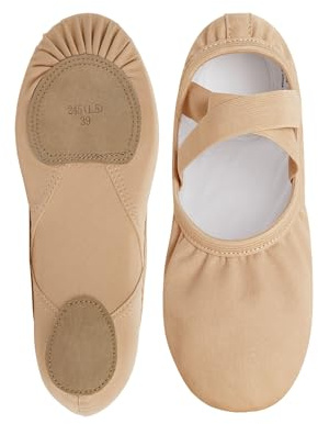 Dayrose Canvas Ballet Shoes Women, Light Brown Dancing Shoes for Women (Size 8.5)