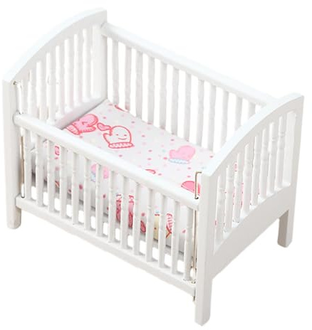 ERINGOGO Dollhouse Miniatures Baby Doll Crib 1 12 Scale Dollhouse Bed Tiny Furniture for Scenes Vintage European Style Rocking Cradle for Stuffed Animals