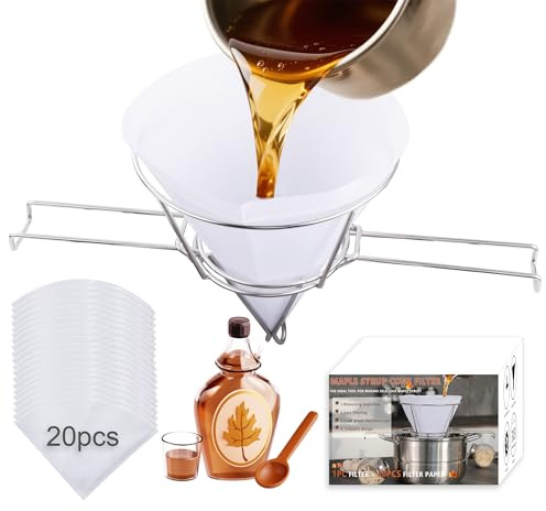 Oil Fryer Filters, Oil Cone Strainer Holder Stand, Stainless Steel Filter Strainer with 20pcs Cone Filter Paper & Folding Arm to Deep Fryers, for Cooking Oil Filter and Maple Birch Sap Making, Kitchen