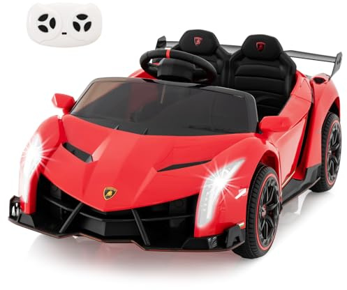GOPLUS Lamborghini Voiture Electrique Enfants 12V, Voiture Electrique Enfants 1 Place avec Télécommande Parentale 2,4 G, Ports AUX et USB, Multimédia, pour Enfant 3-8 Ans,Charge 30KG (Rouge)