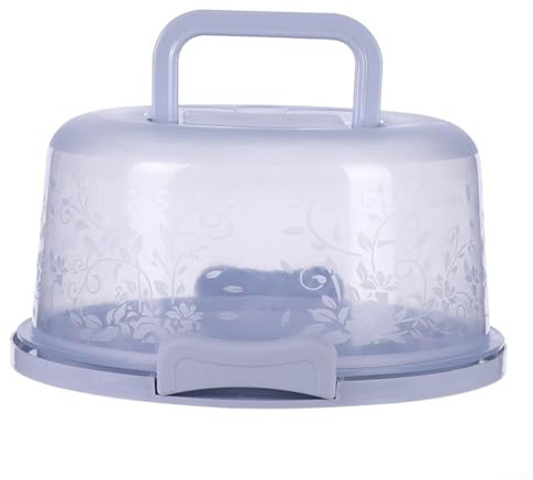 Récipient à gâteau rond pour transport avec poignée et couvercle à verrouillage sécurisé, couvercle en dôme transparent pour visibilité et protection du gâteau (bleu)