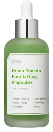 SUNG BOON - Green Tomato Pore Lifting Ampoule+, Sérum avec Collagène et PHA, 75 ml, Soin Anti-Pores, Anti-Sébum et Volumisant - Made in Korea