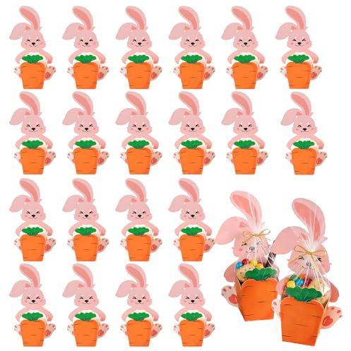 Feegela Scatole Regalo di Pasqua per Bambini - 20 Pezzi con Coniglietto e Carota, Cestini Pasquali in Cartone per Dolci, Cioccolatini e Piccoli Regali