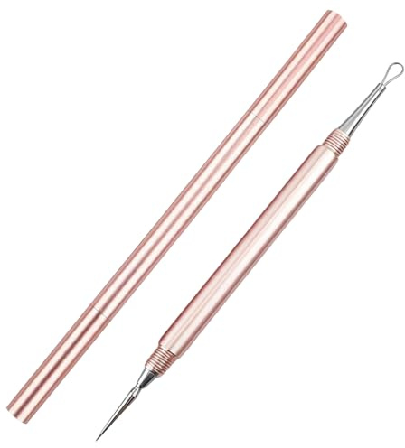 GAZIL Tire-Comédon en Acier Inoxydable | Aiguille Anti-Acné Double Face pour Soins Visage | Extracteur de Points Noirs Portatif avec Bouchon à Visser, Or Rose