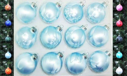 Jack 12x Glas Eislack Christbaumkugeln 6cm Thüringer Weihnachtskugeln Kugeln, Farbe:Himmelblau Eislack
