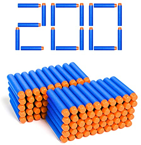 Little Valentine 200 Nerf Compatible Dart Bullets, Blue & Orange, Cylindrical, Round, Close Quarters Battles (CQB), Airsoft, Plastic, EVA Foam, 5.31 Inches x 2 Inches