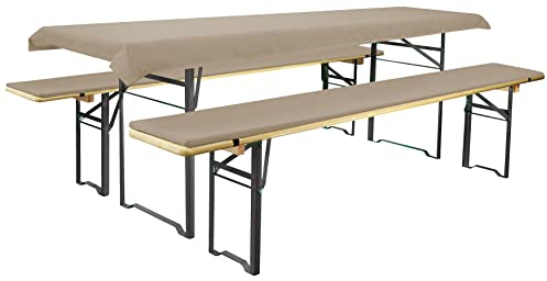Brandsseller Auflagenset für Bierzeltgarnituren 3-teilig 2 Bankauflagen gepolstert 220x25 cm und 1 Tischdecke 240x70 cm für alle gängigen Festzeltgarnituren Bierbankauflagen Outdoor - Beige