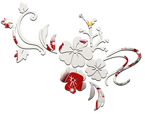 WINOMO 3D Spiegel Aufkleber Blumen Spiegel Wandtattoos Kunst für Wohnraum Schlafzimmer Wohnzimmer Badezimmer Dekoration (Silber)