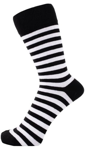 ZAKIRA Combed Cotton Dress Socks - Striped Business Crew Socks for Men & Women, Soft Breathable Cotton, 4-6 (UK), White/Black