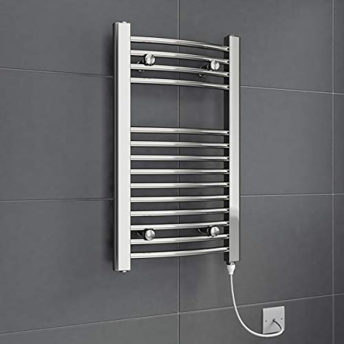DuraTherm® 700 x 400mm Curved Electric Heated Towel Rail Radiator Bathroom Warmer Wall Mounted Ladder Rad, Manual 150W Polished Chrome