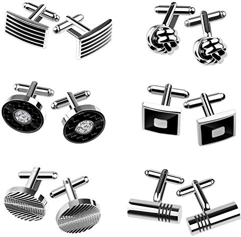 TUPARKA 6 paires de boutons de manchette pour hommes, boutons de manchette à rayures à la mode pour smoking, cadeau de graduation, cadeau d'affaires, argent