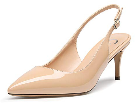 Castamere Women's Slingback Kitten Heels Sandals Pointed Toe Ankle-Strap Court Shoes 2.6 in Heels Patent Nude Pumps UK 7