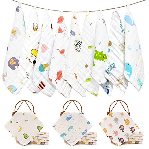 ALBOYI 9 Pack Baby Muslin Cloths, 6-Layer Soft and Absorbent Cotton Muslin Squares, Reusable Baby Face Towels & Newborn Hand Washcloths, 9.84 x 9.84 Inch Breathable Baby Cloths for Baby Boys and Girls