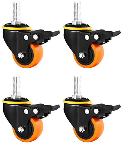 Möbelrollen 2 Zoll 50mm Gewinde M8 Lenkrollen mit Bremse Leise PU Schwerlast 280 kg drehbare Rollen staubdicht für Trolley Krippe Babybett Regal 4 Stück