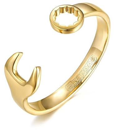 Spanner Wrench Gold Bangle Jewellery Adjustable Gold Bracelet for Men & Women with 18K Heavy Real Plating & Logo Tool Fashion Jewellery (Smooth Wrench) - Bling King London