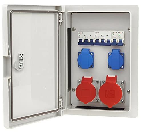 Distributeur mural de distribution d'énergie de chantier 1x 32A 1x 16A 5 pôles CEE 2x 230V Schuko LS interrupteur 8 modules IP65