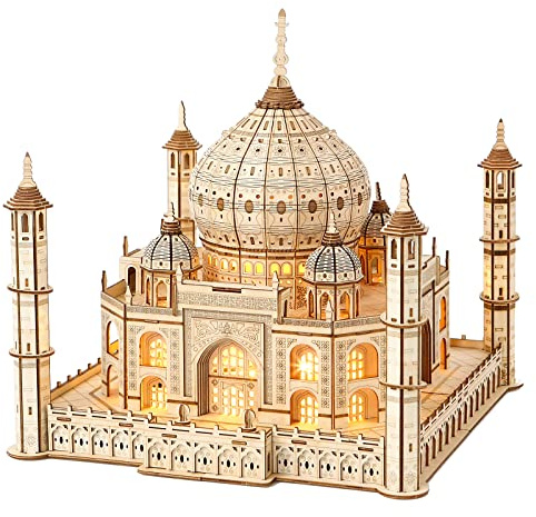 Hallisun 3D Wooden Puzzle Taj Mahal with Light, Taj Mahal 3D Puzzle Wooden Architecture Model Kit, Self-Assembly Mechanical Building Set, Educational STEM Craft Toy, Birthday Gift, Home Decor 388 PCS