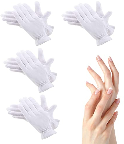Baumwollhandschuhe Weiß, 4-Paar Stoffhandschuhe weiße Handschuhe mit elastischem Armband wiederverwendbare Baumwollhandschuhe für Ekzem trockene Hände Pflege Münze Schmuck Inspektion