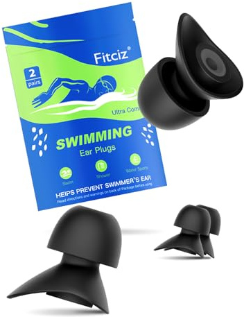 Fitciz Bouchons d'Oreille De Natation pour Adultes - Boule Quies Piscine pour Hommes Femmes - Avec Étui pour Nageurs - Confortables Imperméables (Taille Homme, 2 Paires L+M)