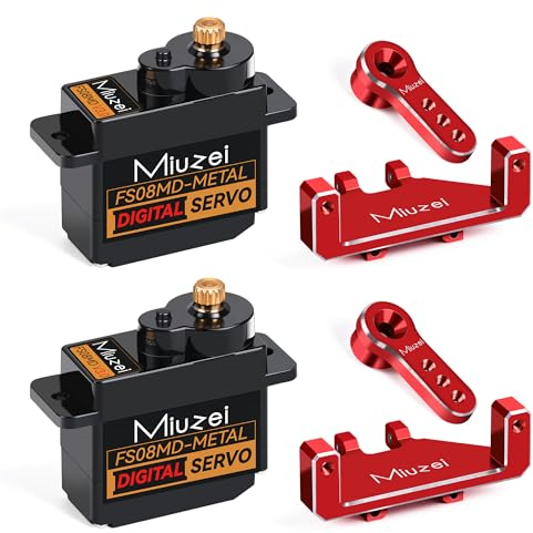 Miuzei 12g Micro Rc Servo Metall Getriebe Digital Servo+Motor Lenkservo für Arduino 1/18 1:16 Auto SCX24 AX24 Car Roboter Boot Flugzeug Mini 5V mit 25cm Servo-Cable Mount Horn Set,Rot 2 Stück