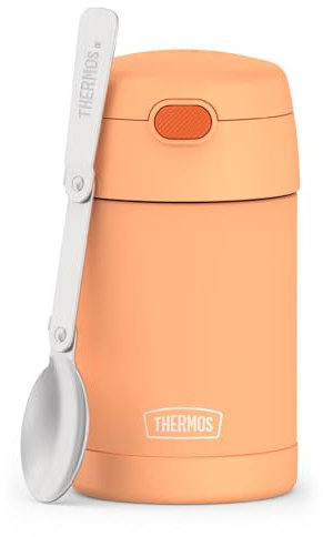 THERMOS FUNTAINER Vacuum Insulated Stainless Steel Food Jar with Folding Spoon, 16 oz, Neon Orange