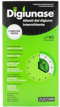 Zuccari Digiunase Finestra Pasto, 90 Compresse da 1,35g, Con Glucomannano, Griffonia, Matè e Açaí, Supporto per il Controllo dell'Appetito e del Peso durante il Digiuno Intermittente