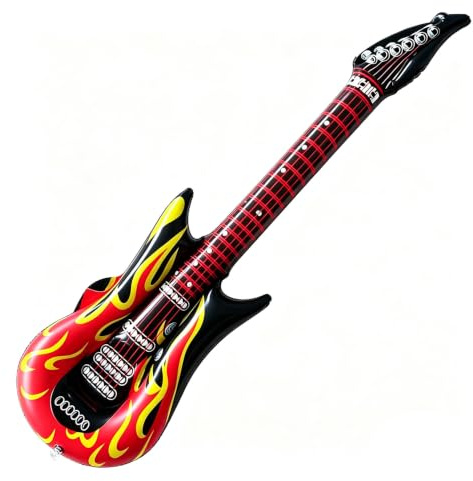 Inflatable Guitar Blow up Guitar Rock 106cm,Flame Guitar Rock Star | Fancy Dress Inflatable Guitar for Adults 80s 90s Musical Parties Props Instruments Carnival Accessories Karaoke Decorations