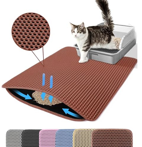 Petinstinct Tapete Gigante para Arena para Gatos, 75X55cm, Doble Capa, Antideslizante, Impermeable, a Prueba de orina, Suministros y artículos Esenciales para Gatitos, Marrón